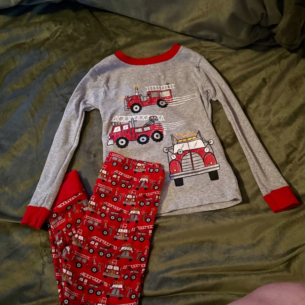 Fire Truck Pajama Set - Gray and Red